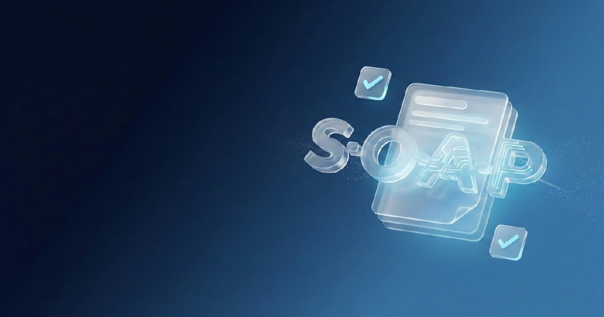 Ilustración editorial sobre notas SOAP IA — MedicMic